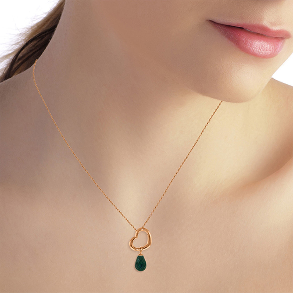 14K. SOLID GOLD HEART NECKLACE WITH DANGLING NATURAL EMERALD (Rose Gold) - Picture 2 of 2